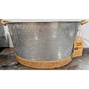 Seaside Galvanized Metal Beverage Tub Jute Rope Handles Farmhouse Ice Bucket